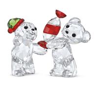 Swarovski Figurine Ourson Kris Fêtes Édition Annuelle 2023, oursons en cristal s'offrant un bonbon rayé