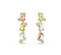 Swarovski Pendants d’oreilles Gema, design asymétrique, courte rangée de cristaux multicolores de tailles variées, joyeux et raffinés, fermoir tige, placage ton or