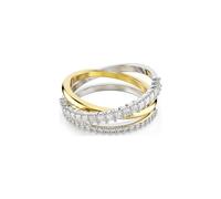 Swarovski Bague Hyperbola torsadée 3 anneaux Zirconia ronde & carrée plaqué or/argent taille 58