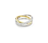 Swarovski Bague Hyperbola blanche, design torsadé trois anneaux, ornée de Zirconia ronde et carrée, tailles variées, style audacieux, mix métal plaqué or et argent, taille 50