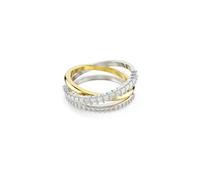 Swarovski Bague Hyperbola torsadée 3 anneaux Zirconia ronde & carrée plaqué or/argent taille 58