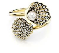 Swarovski Idyllia Bague ouverte avec perle de cristal, coquillage transparent, finition dorée, Métal, Zircone cubique