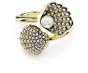 Swarovski Idyllia Bague ouverte avec perle de cristal, coquillage transparent, finition dorée, Métal, Zircone cubique