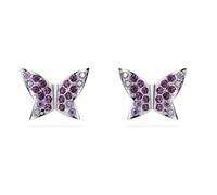 Swarovski Idyllia Boucles D'Oreilles Puces, Taille Ronde, Papillon, Violet, Plaqué Rhodium