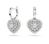 Swarovski Pendants d'oreilles Idyllia - Perle de cristal, Cœur, Blanches, Métal rhodié