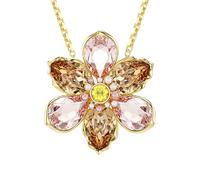 Swarovski Idyllia Pendentif et broche en forme de fleur avec cristaux multicolores pour femme Doré Chaîne réglable Bijou polyvalent