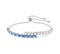 Swarovski Bracelet Tennis de la collection Matrix, cristaux Zirconia bleus et incolores de tailles baguette et ronde, chaîne en métal rhodié