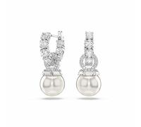 Swarovski Boucles d'oreilles Matrix - mini créoles cristaux blancs et perle blanche, métal rhodié