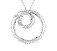 Swarovski Matrix Collier avec pendentif pour femme | Oxyde de zirconium blanc taille baguette | Plaqué rhodium | Design ruban tourbillonnant | Longue chaîne