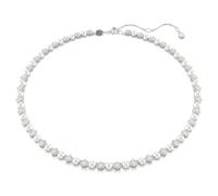 Swarovski Collier Tennis Matrix, alternance de Perles de crystal rondes blanches et de Zircone, longueur ajustable 41-44 cm, design élégant et moderne, métal rhodié