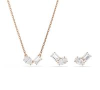 Swarovski Parure Mesmera – Collier et boucles, cristaux poire & octogonale, placage or rose
