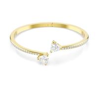 Swarovski Bracelet-jonc Mesmera, pavé de cristaux incolores, 2 zirconia taille cœur, plaqué ton or, taille M