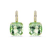 Swarovski Pendants d'oreilles Millenia, Taille coussin, Vertes, Doré à l’or 18 carats (750/1000)