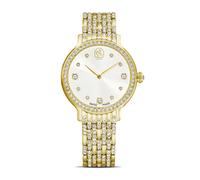 Swarovski Montre Imber, boîtier 31 mm, Bracelet 7 maillons incrustés de Cristaux, Cadran pavé, fabriqué en Suisse, étanche 50 m, élégante et Lumineuse, Acier Inoxydable, Finition Ton doré