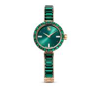 Swarovski Montre-Bracelet Matrix Bangle, Cristal Vert Baguette, boîtier 25 mm, Bracelet ajouré Cristal, fabriquée en Suisse, étanche 50 m, Finition Champagne doré