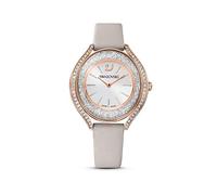 Swarovski Montre Crystalline Aura femme, cristaux Swarovski blancs, bracelet en cuir, PVD doré rose et acier inoxydable