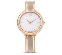Swarovski Montre Crystalline Bangle, Bracelet Ajustable en métal avec Insert en émail Beige, boîtier 32 mm, fabriquée en Suisse, Cadran pavé de 1016 Cristaux, étanchéité à 50 m, Finition Or Rose