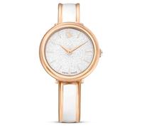 Swarovski Montre Crystalline Bangle, Bracelet Ajustable en métal avec Insert en émail Blanc, boîtier 32 mm, fabriquée en Suisse, Cadran pavé de 1016 Cristaux, étanchéité à 50 m, Finition Or Rose