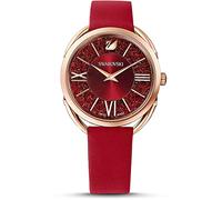 Swarovski Montre Crystalline Glam, bracelet en cuir, rouge, PVD doré rose