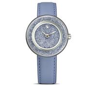 Swarovski Montre Crystalline Lustre, boîtier 33 mm, Cadran orné d’Environ 3460 Cristaux Bleus, Bracelet en Cuir de Veau Italien, fabriquée en Suisse, étanchéité à 50 m, Acier Inoxydable