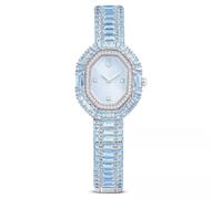 Swarovski Montre Matrix octagon, coupe baguette, bracelet en métal, bleu, acier inoxydable