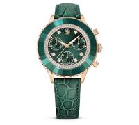 Swarovski Montre Octea Chrono, Fabriqué en Suisse, Bracelet en cuir, Verte, Finition or rose