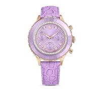 Swarovski Montre Octea Chrono, Fabriqué en Suisse, Bracelet en Cuir, Violette, Finition Or Rose