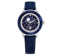 Swarovski Montre Octea Moon, Fabriqué en Suisse, Lune, Bracelet en Cuir, Bleues, Acier Inoxydable