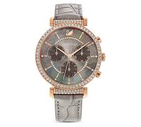 Swarovski Montre Passage Chrono, Bracelet En Cuir, Gris, Pvd Doré Rose