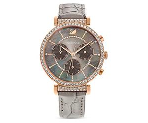 Swarovski Montre Passage Chrono, Bracelet En Cuir, Gris, Pvd Doré Rose