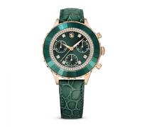 Swarovski Montre Octea Chrono Verte – Fabriquée en Suisse – Bracelet en cuir – Finition or rose
