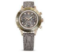 Swarovski Montre Octea Chrono – fabriquée en Suisse, bracelet cuir gris, finition or rose
