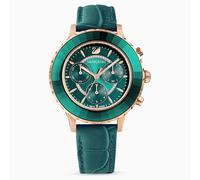 Swarovski Montre Octea Lux Chrono, Bracelet En Cuir, Vert, Pvd Doré Rose