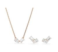 Swarovski Parure de la collection Mesmera, avec collier et boucles d'oreilles, cristaux incolores taille poire et octogonale, sertissage griffes, placage de ton or rose