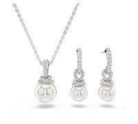 Swarovski Parure Originally, collier et boucles d'oreilles, cristaux Zirconia incolores et perles de cristal, ensemble en métal rhodié