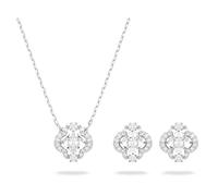 Parure Una, Tailles variées, Trèfle à quatre feuilles, Blanc, Métal rhodié
