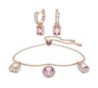 Swarovski Parure Stilla composée de boucles d'oreilles et d'un bracelet, ornés de cristaux incolores et roses, en placage de ton or rosé