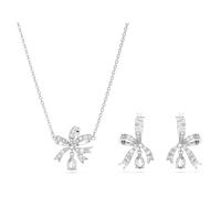Swarovski parure Volta, collier et boucles d'oreilles nœud blanc, en métal rhodié