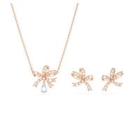 Swarovski parure Volta, collier et boucles d'oreilles nœud blanc, plaqué ton or rosé
