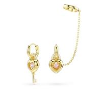 Swarovski Pendants d’oreilles avec manchettes Idyllia, Tailles variées, Cœur avec clé, Roses, Placage de ton or