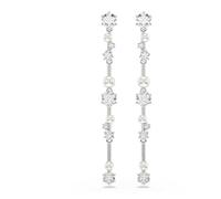Swarovski Pendants d’oreilles Constella, grappe de Crystal Pearls blancs et Zirconia suspendus à un délicat fil métallique rhodié, style céleste et élégant, hauteur 6 cm, fermoir tige