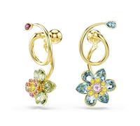 Swarovski Pendants d’oreilles Idyllia, design asymétrique présentant une tige et sa fleur sertie de cristaux multicolores de tailles variées, pétales amovibles, placage de ton or