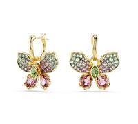 Swarovski Pendants d’oreilles Idyllia, papillons au design asymétrique, pavés de cristaux multicolores de tailles variées, sur mini créoles, placage de ton or