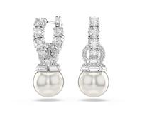 Swarovski Boucles d'oreilles Matrix - mini créoles cristaux blancs et perle blanche, métal rhodié