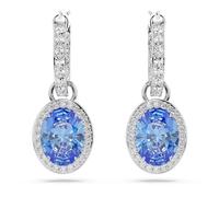 Swarovski Pendants d'oreilles Constella ornés d'une pierre bleue et d'un pavage de cristaux incolores, en métal rhodié