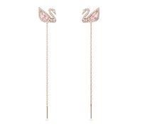 Swarovski Pendants d'oreilles Dazzling Swan, Cygne, Rose, Placage de ton or rosé