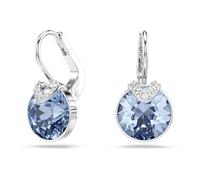 Swarovski Pendants d'oreilles de la collection Bella V, cristal bleu de taille ronde, pavé de petits cristaux incolores en V, en métal rhodié