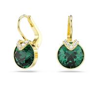 Swarovski Pendants d'oreilles de la collection Bella V, cristal vert de taille ronde, pavé de petits cristaux incolores en V, placage de ton or