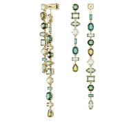 Swarovski Pendants d'oreilles Gema, Design asymétrique, Tailles variées, Extra-longs, Vertes, Placage de ton or