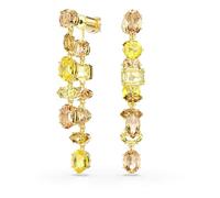 Swarovski Pendants d'oreilles Gema, Design asymétrique, Tailles variées, Longues, Jaunes, Placage de ton or